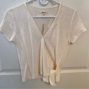 Madewell NWT Off-white Cropped Surplice Top Cotton